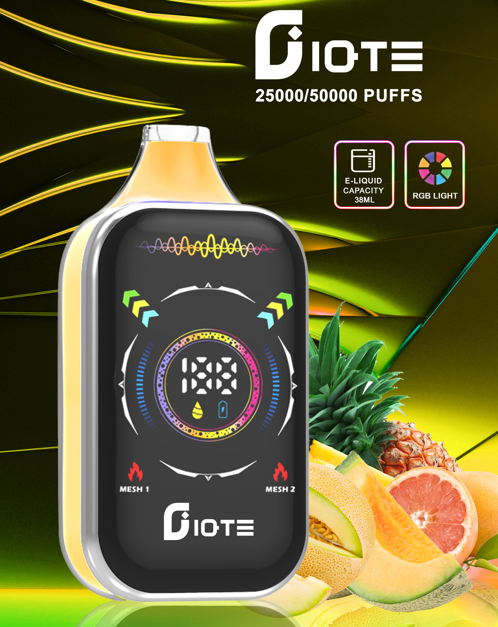 vape-pod.cn IQTE Hyper Vape 50K(50000) Puffs Smart Full-Screen Display 2% or 5% nicotine 50mL of e-liquid 850mAh rechargeable battery Type-C Quick Charging Disposable Vape