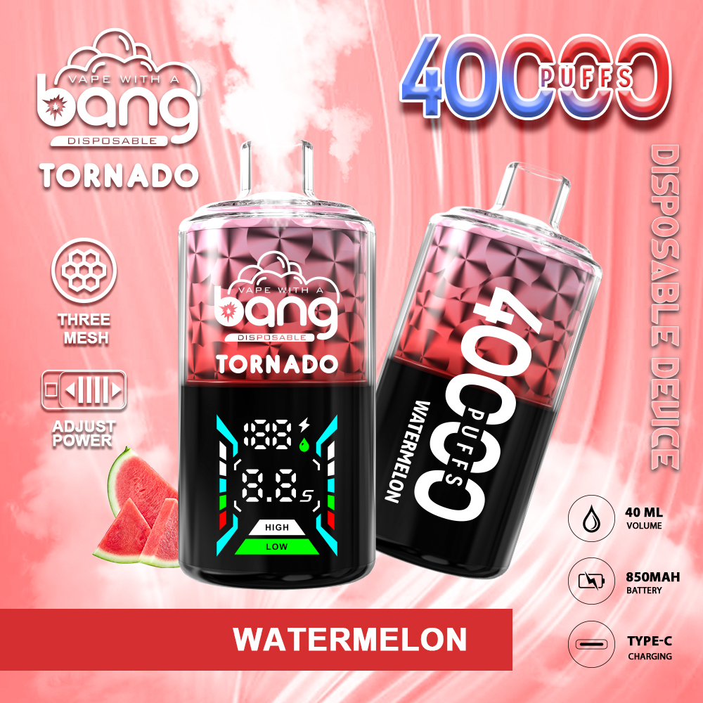 vape-pod.cn Bang Tornado 40K(40000) Puffs Large Smoke DTL Smart LED Display 0% 2% 3% 5% Nicotine 40mL E-liquid Disposable Vape