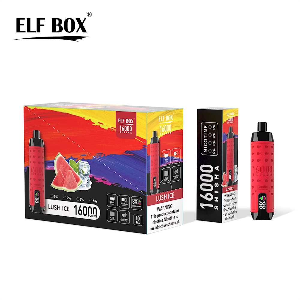 vape-pod.cn ELF BOX SHISHA 16000(16K) Puffs 28ml e-liquid 0% 2% 3% 5% Nicotine LED Display Type-C rechargeable Leather Disposable Vape Pen